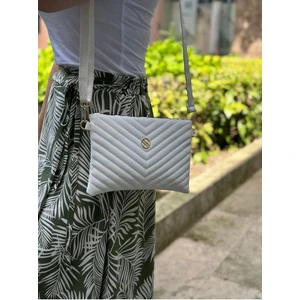 Kadın Suni Deri Ayarlanabilir Çapraz ve El Askılı Beyaz Renkli Portföy, Clutch Çanta