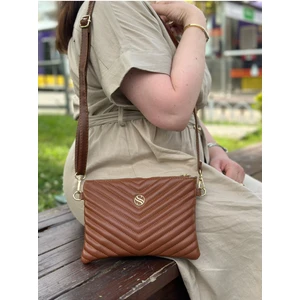 Kadın Suni Deri Ayarlanabilir Çapraz ve El Askılı Taba Renkli Portföy, Clutch Çanta