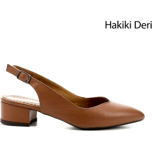 Gön Hakiki Deri Sivri Burun Kısa Kalın Topuklu Kadın Yazlık Ayakkabı 24173