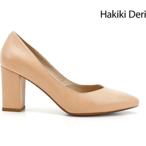Gön Hakiki Deri Sivri Burun Yüksek Kalın Topuklu Kadın Ayakkabı 24171