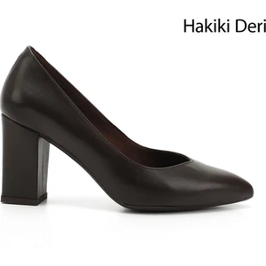 Gön Hakiki Deri Sivri Burun Yüksek Kalın Topuklu Kadın Ayakkabı 24171