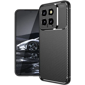 Xiaomi Mi 14 Kılıf Kamera Korumalı Karbon Desenli Lux Negro Silikon - Siyah + Nano Ekran Koruyucu