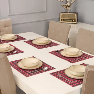 Kırmızı Kar Desenli Siyah 6 Parça Ranforce Kumaş Amerikan Servis - Supla 35X45