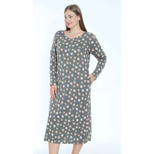 Intensive Collection Desenli V Yaka Büyük Beden Cepli Pamuklu Uzun Kollu Elbise