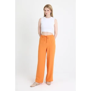 Orange Beli Lastikli Bol Paça Dokuma Pantolon 4284-1