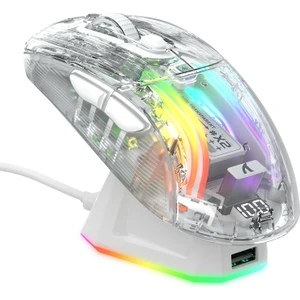 Attack Shark X2 Pro Kablosuz Şeffaf Gaming Mouse, Şarj Istasyonlu, Sessiz Bluetooth Oyuncu Mouse, 3 Modlu (Bt5.0/2.4g/kablolu) Ergonomik Rgb Mouse 4000 Dpı, Pixart PAW3212, Pc/mac