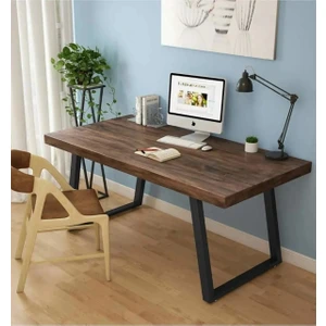Ahşap Masif Ağaç Doğal Çalışma Masası Demir Iskelet Ofis Masası