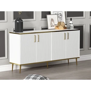 Poly Konsol 150CM, Tv Sehpası, Kitaplık, Çok Amaçlı Dolap, Lazer Desen, Gold Detay