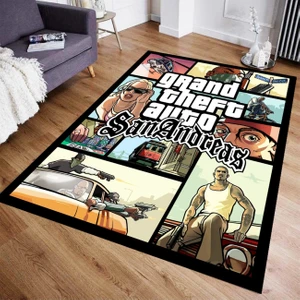 Gta San Andreas Görselli Halı – Kaymaz Taban, Süngerli Yüzey, Makinede Yıkanabilir Gamer Halı