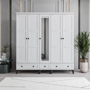 Karin 5 Kapaklı Çekmeceli Gardırop Tamamı MDF (Beyaz)
