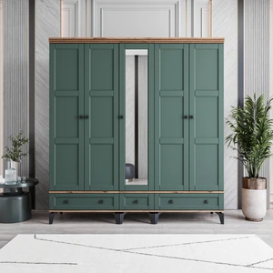 Karin 5 Kapaklı Çekmeceli Gardırop Tamamı MDF (Yeşil)