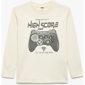 Pamuklu Uzun Kollu Bisiklet Yaka Baskılı Tişört