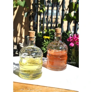 2'li Cam Şişe Damacana Mantar Kapaklı 500 ml  Yağdanlık Sirkelik Şeffaf
