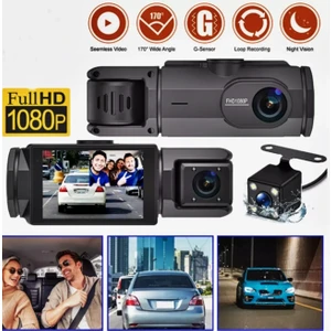 XC-422 Siyah 1080P Araç Içi 3 Kameralı LCD Ekranlı Gece Görüşlü , G-Sensör , Geri Görüş Kamera