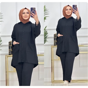 Keten Görünümlü Cepli Gömlek Takım