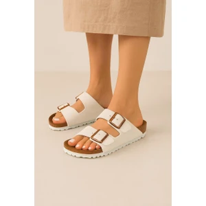 Kadın Beyaz Çift Tokalı Anatomik Yazlık Terlik