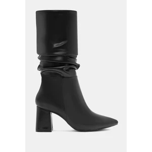 Be Style Luna Kadın Siyah Cilt Sivri Burun Kalın Topuklu Çizme