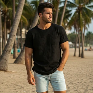 Kısa Kol Müslin Erkek Tshirt, %100 Pamuk, Sertifikalı Kumaş,