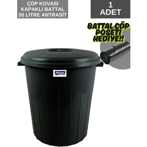 Çöp Kovası Battal Kapaklı 50 Litre Antrasit Renk