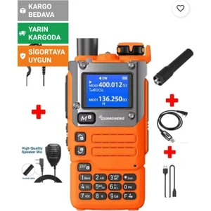 Uv-K6 El Telsizi Full Set Turuncu Renk - Mayk-Kablo-Esnek Anten-Kulaklık Tam Set Quansheng K6 Telsiz