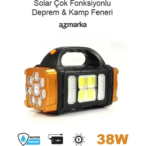 Azmarka HB-1678 Güneş Enerjili Çok Fonksiyonlu Şarjlı LED Deprem & Kamp Feneri – Suya Dayanıklı, Powerbank Özellikli