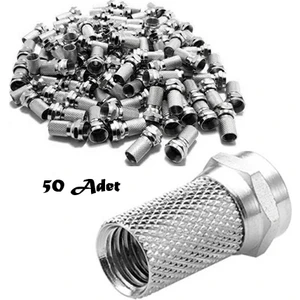 50 Adet F Konnektör Rg6/u4 Uydu Anten Kablosu Jakı Standart 18 mm (Gümüş)