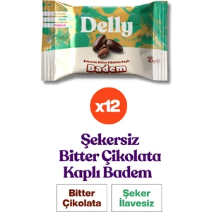 Şekersiz Bitter Çikolata Kaplı Badem 40g (12 ADET)