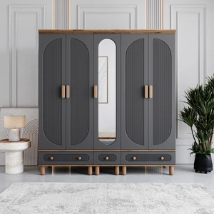 Milen 5 Kapaklı Çekmeceli Gardırop Tamamı MDF (Antrasit)