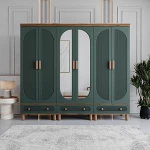 Milen 6 Kapaklı Çekmeceli Gardırop Tamamı MDF (Yeşil)