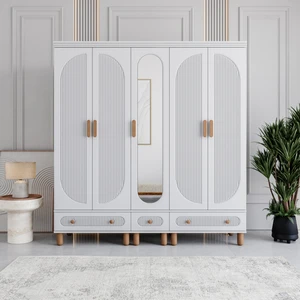 Milen 5 Kapaklı Çekmeceli Gardırop Tamamı MDF (Beyaz)