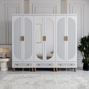 Milen 6 Kapaklı Çekmeceli Gardırop Tamamı MDF (Beyaz)