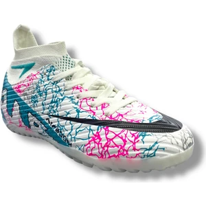 Yeni Model Çoraplı Halısaha Ayakkabı Beyaz Turkuaz Desenli