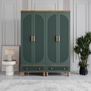 Milen 4 Kapaklı Çekmeceli Gardırop Tamamı MDF (Yeşil)
