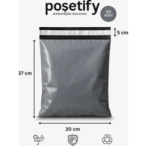 Gri Cepsiz Kargo Poşeti 30X37+5 cm 50 Adet E-Ticaret Poşeti | Yapışkan Bantlı Kargo Zarfı