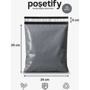 Gri Cepsiz Kargo Poşeti 24X30+5 cm 25 Adet E-Ticaret Poşeti | Yapışkan Bantlı Kargo Zarfı