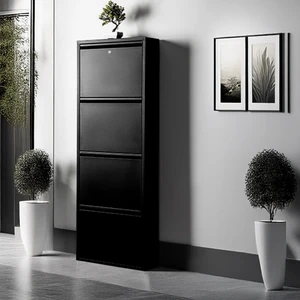 Kilitli 4'lü Metal Ayakkabılık Siyah