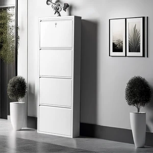 Kilitli 4'lü Metal Ayakkabılık Beyaz