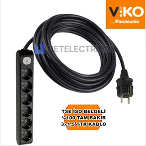 Multi-Let | Altılı 6 Metre Anahtarlı Topraklı Çocuk Korumalı Grup Priz - 6'lı, 6 M, Siyah 3x1.5 Ttr (Tam Bakır) Kablolu