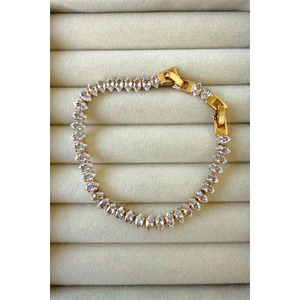 Jewels of Hope Baget Zirkon Taşlı Su Yolu Bileklik 20 cm 316L Paslanmaz Çelik Kadın Bileklik Bijuteri Bileklik Gold