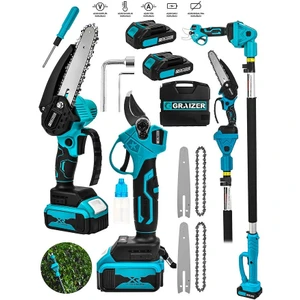 Powerforge 2 Akülü 2'li Set Şarjlı Ağaç Dal Kesme ve Budama Makası Testere Teleskopik Uzatmalı-Mavi