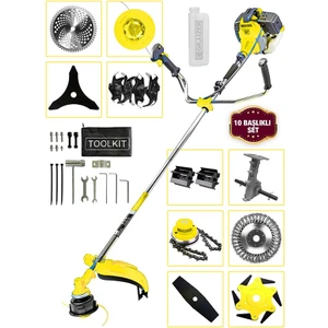 Powerforge 11 Başlıklı Set Yan Tipi Benzinli Motorlu Ot Çalı Tırpanı Çim Biçme Makinesi Tırpan-Sarı