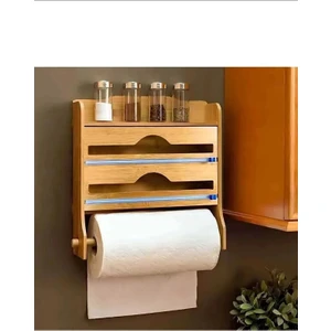 Raflı Bambu Streç ve Folyo Kesici - Kağıt Havluluk ile Şık ve Çok Amaçlı Düzenleyici