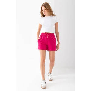 Kadın Beli Ayarlanabilir Çift Cepli Basic Şort Pembe - 10038