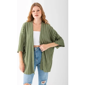 Kadın Yarım Kol Çizgili Bürümcük Kimono Açık Yeşil - 254406