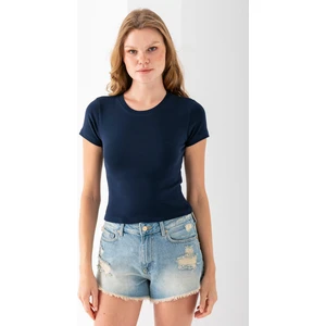 Kadın Bisiklet Yaka Pamuklu Basic Body Lacivert - 25873
