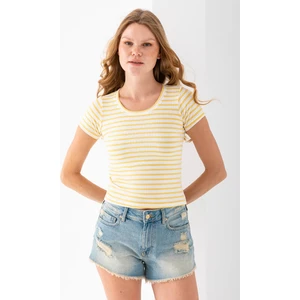 Kadın Bisiklet Yaka Çizgili Basic Body Sarı - 25509