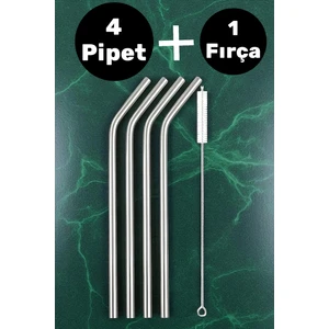 Paslanmaz Çelik Pipet Seti 5 Parça Çelik Içecek Çubuğu Pipet Fırçası