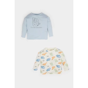 Erkek Bebek Yenidoğan Dinozor Baskılı Penye 2'li Uzun Kollu Tişört