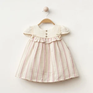 Sim Detaylı Düğmeli Kız Bebe Elbise