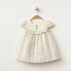 Sim Detaylı Düğmeli Kız Bebe Elbise